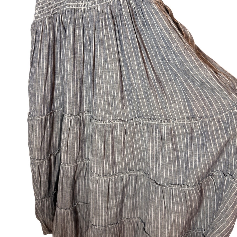 Quince Women XL Blue White Striped 100% Linen Smocked Tiered Maxi Dress NWT - Picture 5 of 8